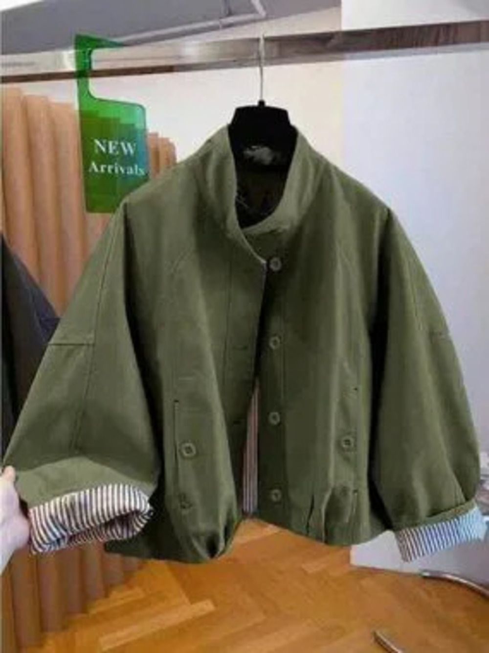 ZARA Gray Casual Women's Striped Lining Stand Collar Windbreaker Jacket